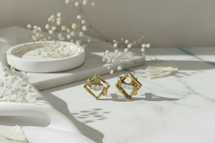 Classic Gold Square Wavy Diamond Earrings