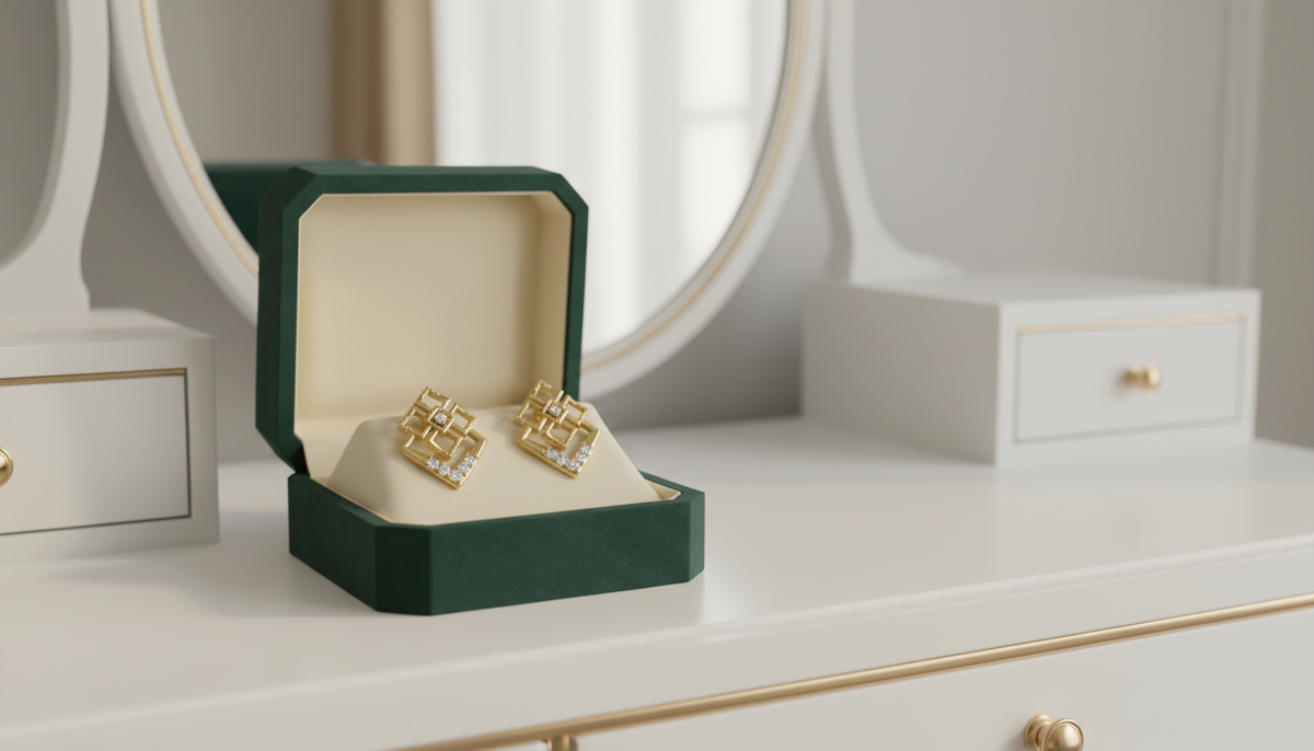 Modern Interlocking Square  Diamond Studs Earrings