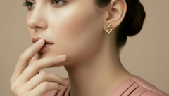 Modern Interlocking Square Gold & Lab Diamond Studs Earring