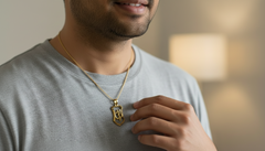 Men's Gold Om Shield Pendant with Diamond Accent