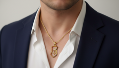 Gold Om Shield Pendant with Lab Diamond