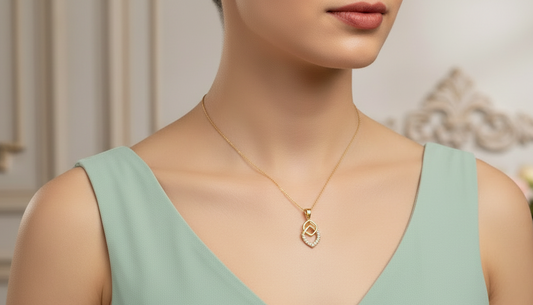 Modern Gold & Lab Diamond Double Loop Pendant