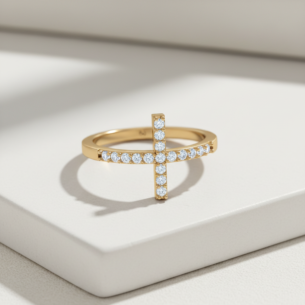 Sideways Cross Diamond Band Ring