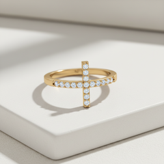 Sideways Cross Diamond Band Ring