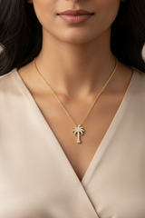 Dainty Gold & Diamond Coconut Tree Necklace With Chain
