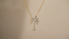 Dainty Gold & Diamond Coconut Tree Necklace With Chain