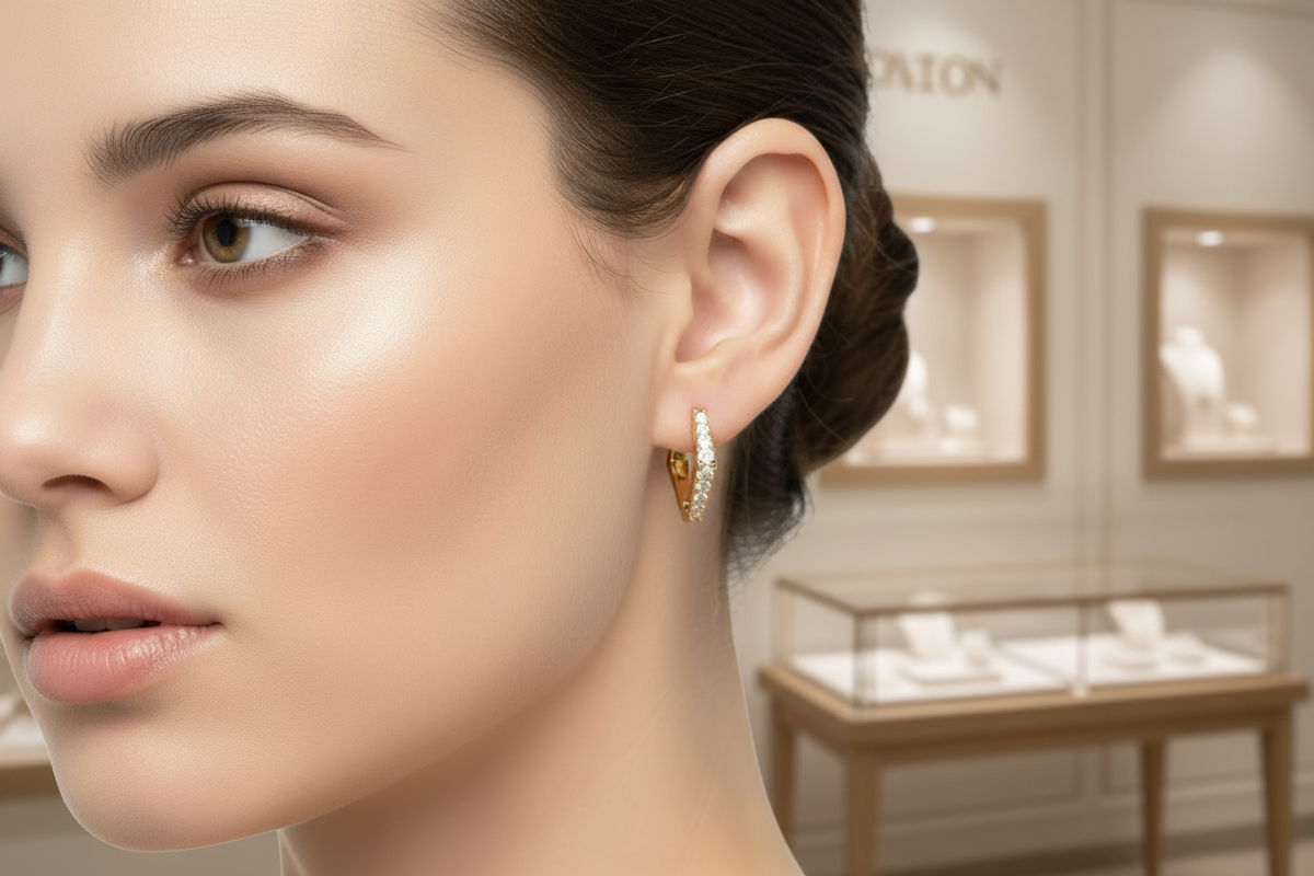 Sparkling Round Diamond Hinged Huggies Earrings