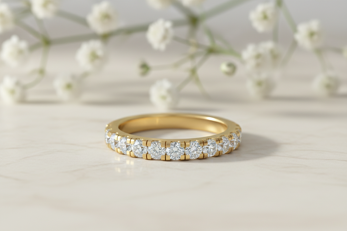 Gold Diamond Semi-Eternity Wedding Band Ring