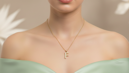 Dainty Gold & Diamond F Alphabet Pendant