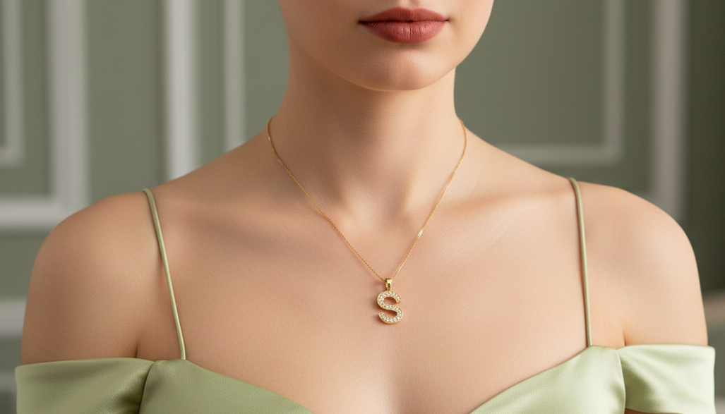 Dainty Gold & Diamond S Alphabet Pendant