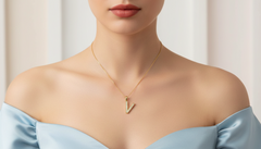 Dainty Gold & Diamond V Alphabet Pendant
