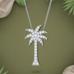 Modern Gold Finish Nautical Palm Tree Necklace With Chain