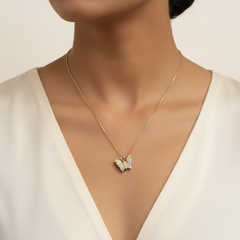 Dainty Gold & Diamond Butterfly Charm Necklace With Chain