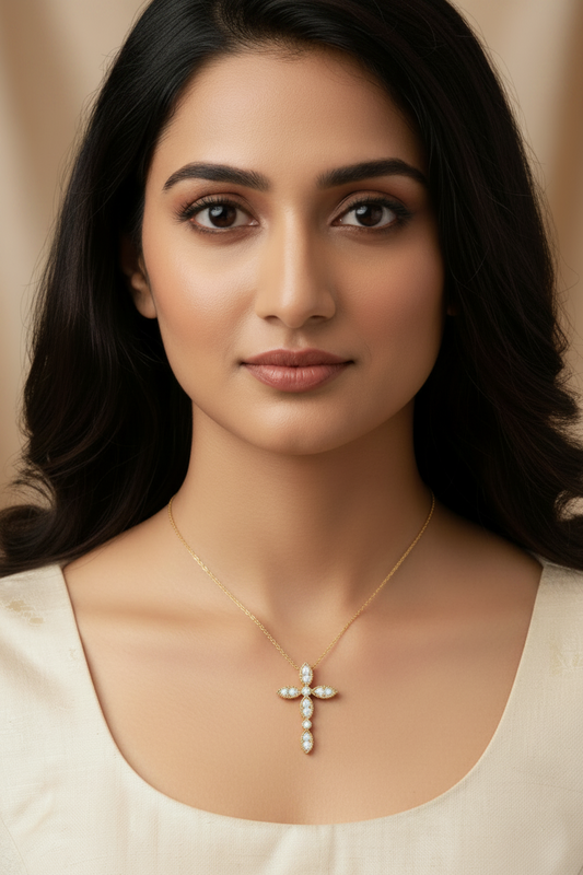 Marquise Cross Charm Necklace With Chain