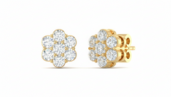 fourteen-Stone Cluster Studs Earrings