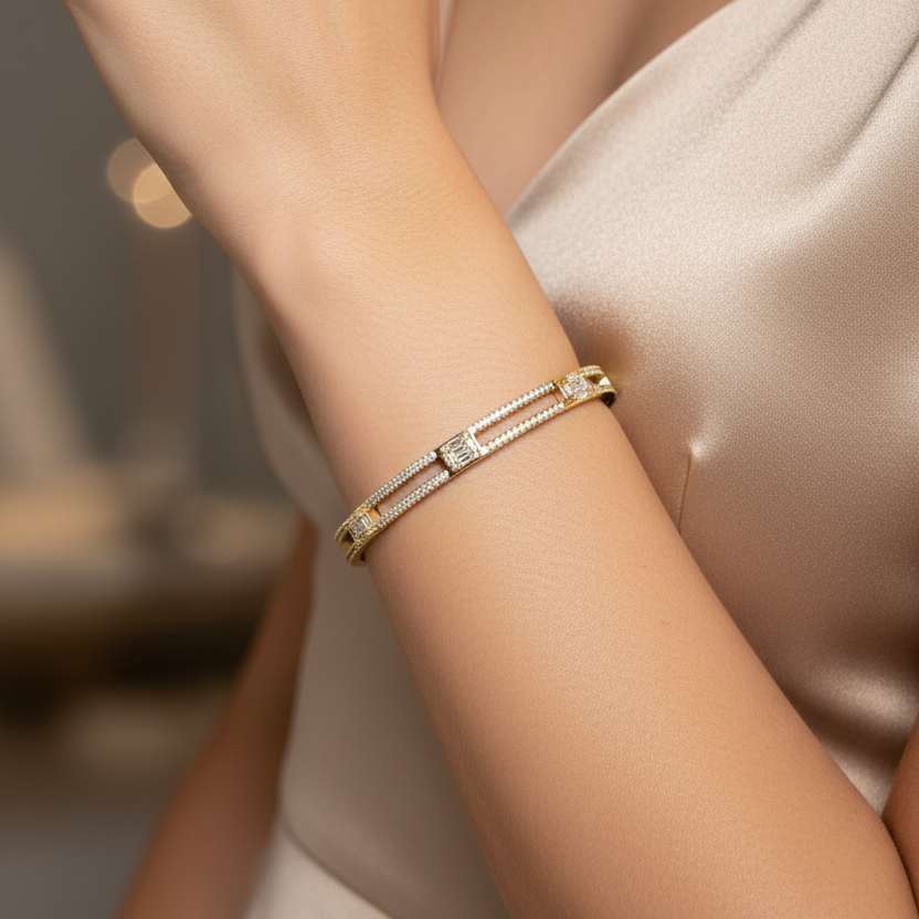 Five Cluster Baguette and Round Diamonds Bangle