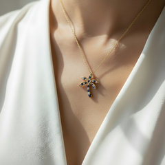 Tropical Palm Tree With Sapphire Stone And Diamond Necklace with Chain