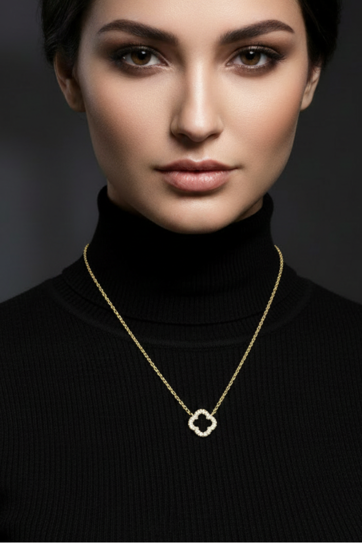 Lucky Charm Diamond Open Clover Necklace with Chain
