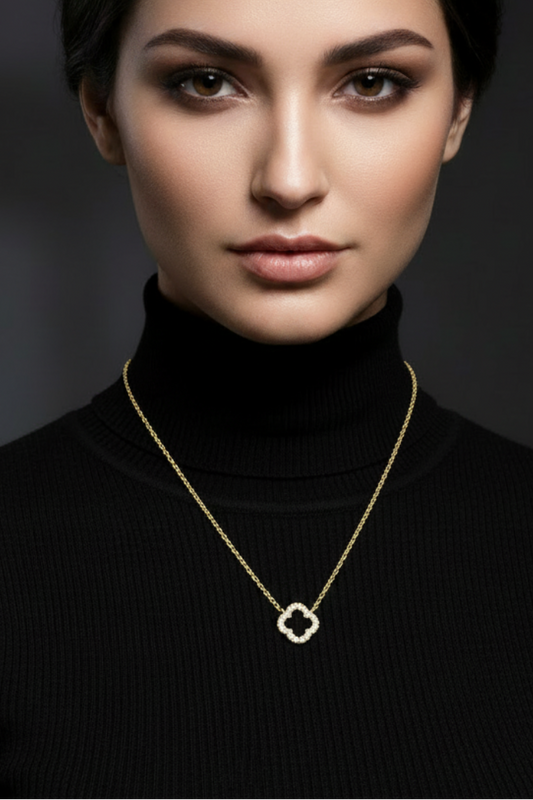 Lucky Charm Diamond Open Clover Necklace with Chain