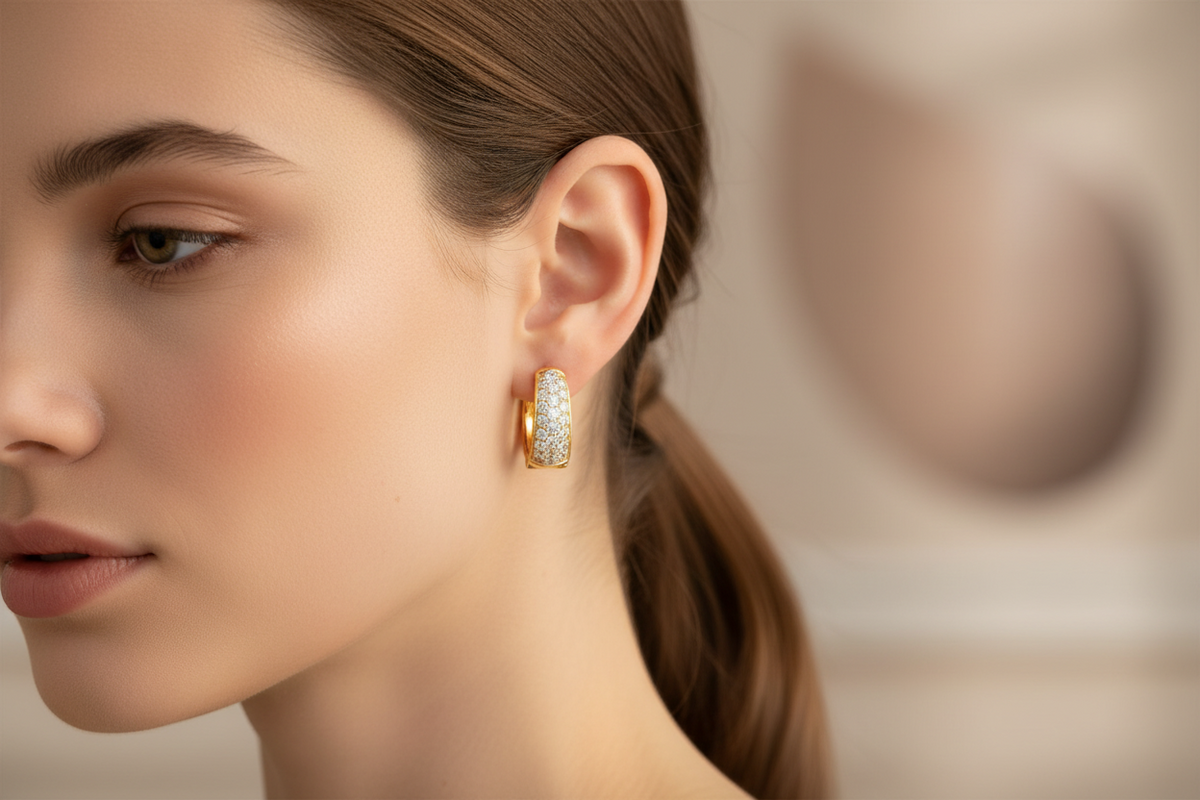 Glam Curve Diamond Huggies Earrings