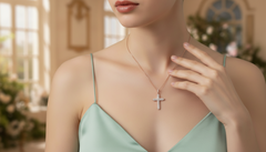Delicate Gold and 0.52 Cart Aprox Diamond Cross Pendant