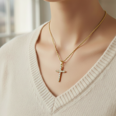 Delicate Gold and 0.52 Cart Aprox Diamond Cross Pendant