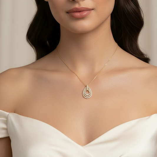Dazzling Multi-Layered Diamond Teardrop Necklace with Chain