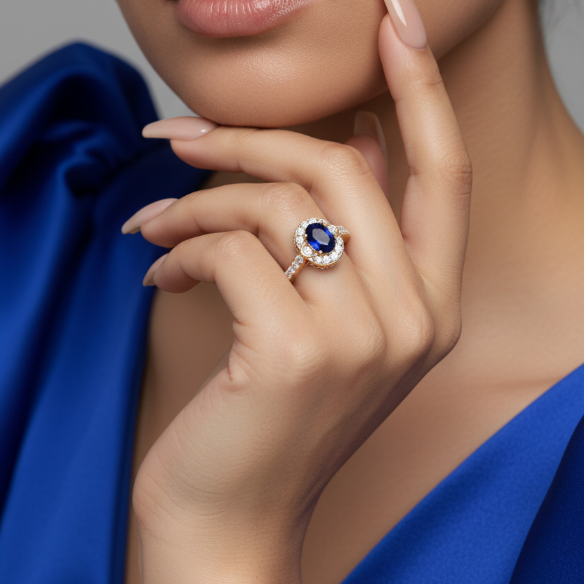 Oval Shape Sapphire With Diamond Ring