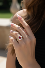 Oval Shape Ruby With Diamond Ring
