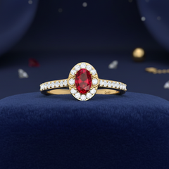Oval Shape Ruby With Diamond Ring