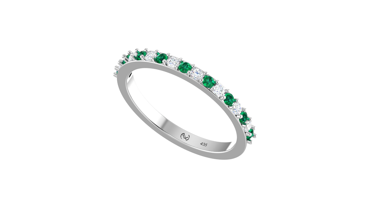 Round Emerald & Diamond Channel Set Wedding Band Ring
