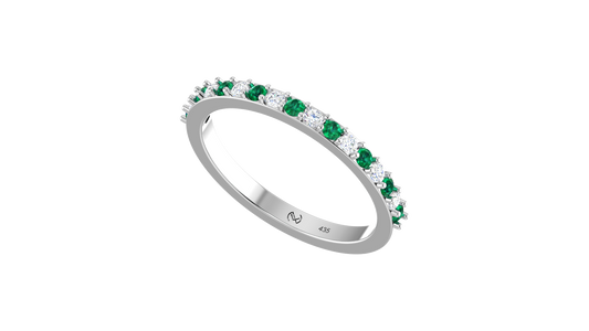 Round Emerald & Diamond Channel Set Wedding Band Ring