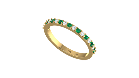Round Emerald & Diamond Channel Set Wedding Band Ring