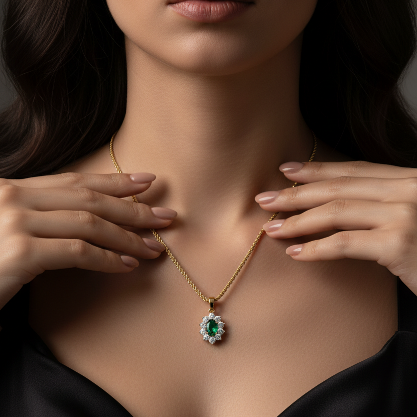 Oval Emerald Shape Diamond Pendant