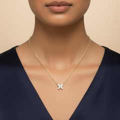 Classic Diamond Flower Cluster Necklace With Chain