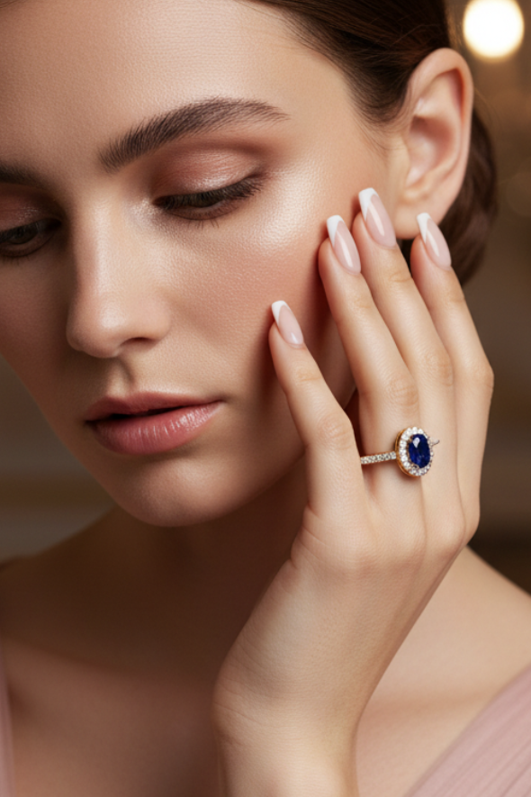 Round Diamond & Oval Sapphire