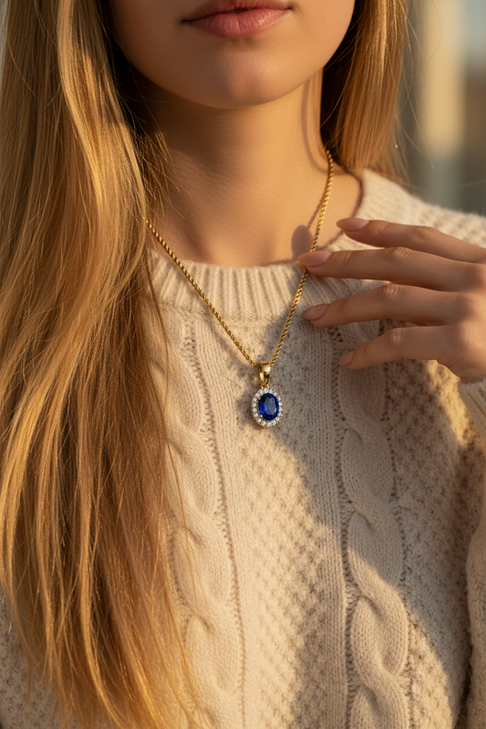 Oval Shape Sapphire Diamond Pendant