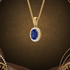 Oval Shape Sapphire Diamond Pendant