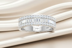 Three Row Baguette Cut and Round Diamond Dress Ring