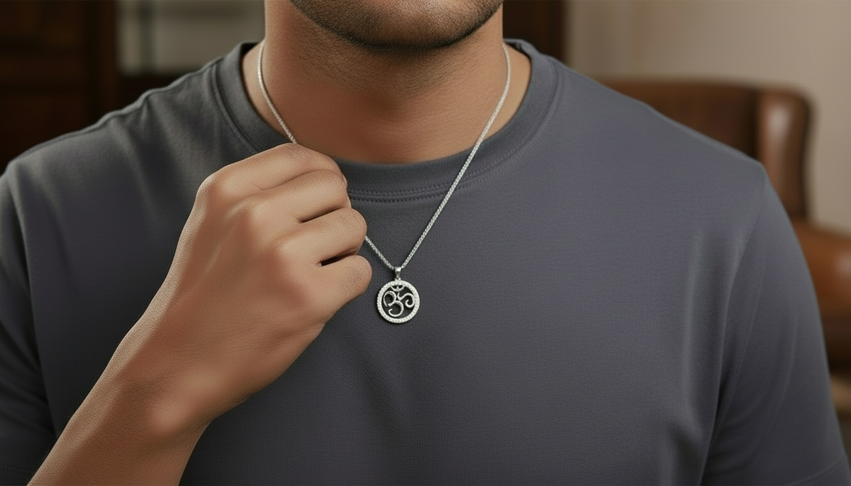 Diamond-Border Om Locket Men Pendant