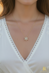 Interwoven Gold Jewish Star Necklace with Chain