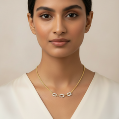 Modern Interlocking Link Diamond Necklace With Chain