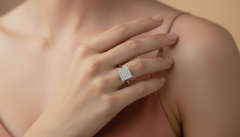 Geometric Round Diamond Cluster Ring