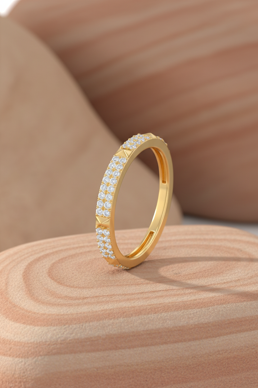 Modern Geometric Design Ring with Sparkling Stones