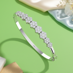 Hinged Gold Diamond Bangle with Floral Clusters
