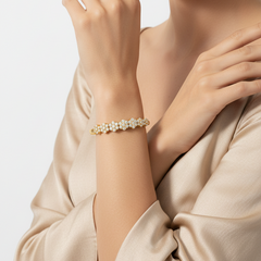 Hinged Gold Diamond Bangle with Floral Clusters