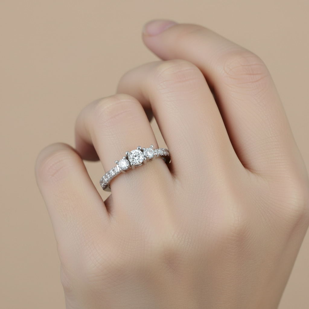 Certified Three Stone Round Diamond Ring