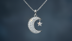 Sparkling Round Diamond Moon and Star Men's Pendant