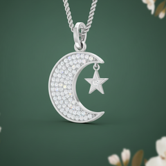 Sparkling Round Diamond Moon and Star Pendant