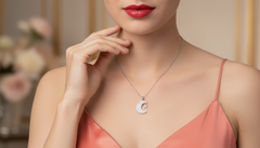 Sparkling Round Diamond Moon and Star Pendant